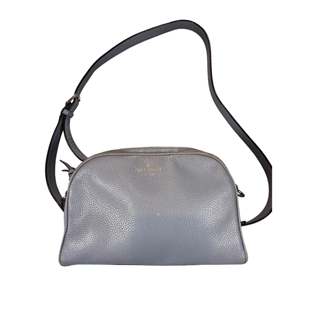 Kate Spade New York Grey Blue Pebbled Leather Dome Crossbody Bag Gold Hardware S